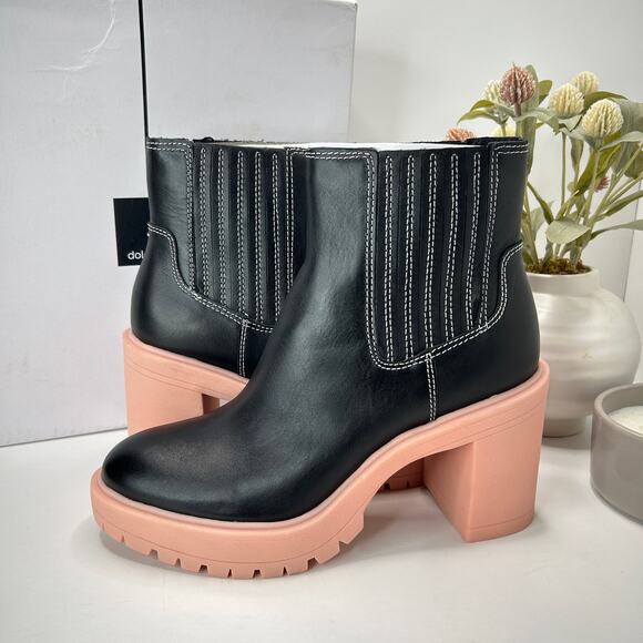 Dolce Vita Caster H20 Waterproof Leather Booties Black/Pink Women 9.5 Tried On - Picture 6 of 10